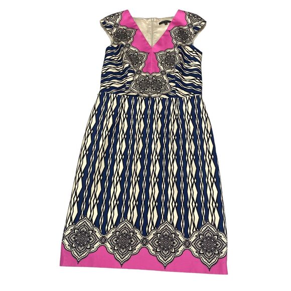 David Meister Sheath Dress Women's Size 12 Multi Geometric Cap Sleeve Back Zip - Picture 14 of 16